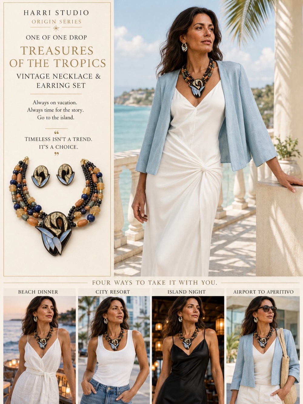 Rare Treasure of the Tropics Multicolor Statement Necklace and Earring Set